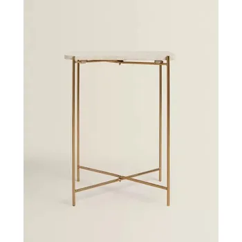 Konferenční stolek Mramorový Odkládací Stolek Krémový Kovové Nohy Unikátní