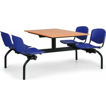 Jídelní stůl Stoly do školní jídelny Biedrax JS3834t - modrá plastová sedadla, deska třešeň