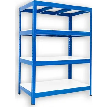Kovový regál do garáže Biedrax 60 x 90 x 90 cm, modrý - 4 police bílé lamino 12mm, 300 kg