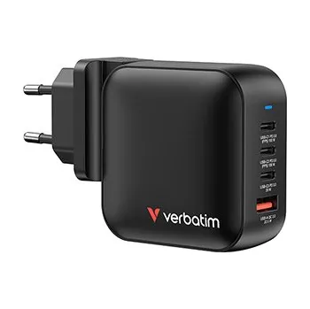 Elektrická zásuvka Verbatim, GaN cestovní nabíječka do sítě USB 3.0, USB C, šedá, 100 W, vyměnitelné vidlice C,G,A