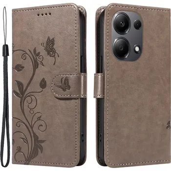 Pouzdro na mobilní telefon Flowers knížkové pouzdro na Xiaomi Redmi Note 13 Pro 4G/Poco M6 Pro - šedé
