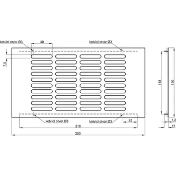 Nábytkové kování Mřížka větrací ELOX hliník 150mm varianty Výška: 150mm, Délka: 250mm