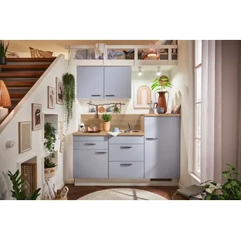 Kuchyňská linka Kuchyňská linka se spotřebiči, dřezem a dřezovou baterií Naturel 180x60x92 cm mat pastelově modrá 668PKW318018R