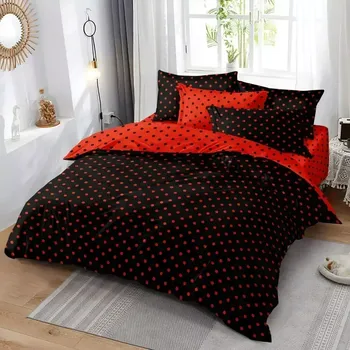 Povlečení TOTÁLNÍ MASAKR CEN ! OBOUSTRANNÉ BAVLNĚNÉ POVLEČENÍ na 1 Postel 140x200/70x90 - PUNTÍK ČERNO - ČERVENÝ + PROSTĚRADLO ZDARMA !