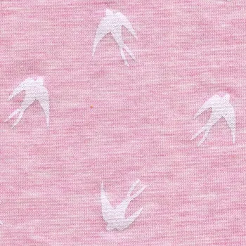 Moraviatex Jednolíc elastický 4%Lycra růžové melé potisk bílé vlaštovky