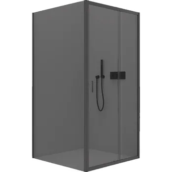 CERANO - Sprchový kout Varone LINE L/P - 6 mm - černá matná, grafitové sklo - 130x100x195 cm - posuvný