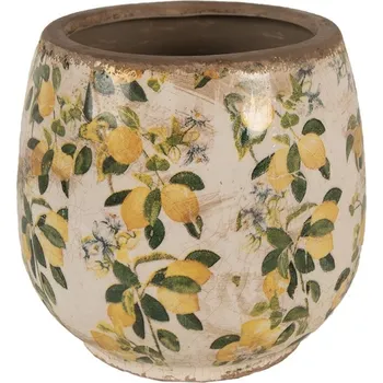 Obal na květináč Béžový keramický obal na květináč s citróny Lemons M - Ø 15*15 cm