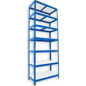 regál Kovový regál do domácnosti Biedrax 35 x 90 x 210 cm, modrý - 7 polic bílé lamino 12mm
