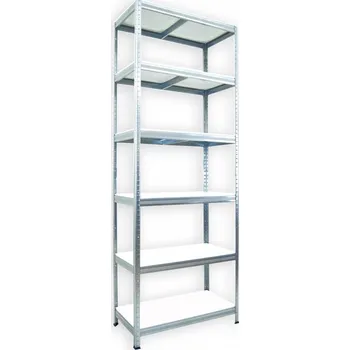 regál Kovový regál do domácnosti Biedrax 45 x 90 x 270 cm, pozinkovaný - 6 polic bílé lamino 12mm