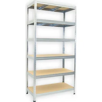 Dílenský regál Kovový regál bezšroubový Biedrax 60 x 90 x 180 cm, pozinkovaný - 6 polic MDF, 300 kg