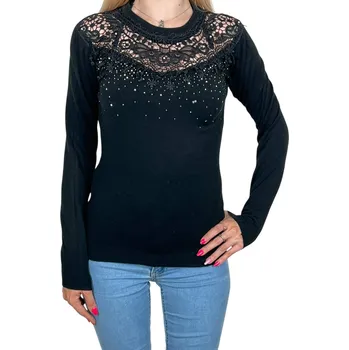 Dámská halenka CCGperfect Dámská svetrová halenka s dlouhým rukávem EDITA Barva: Černá, Velikost: S-M