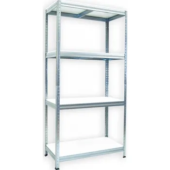 regál Kovový regál do domácnosti Biedrax 35 x 75 x 180 cm, pozinkovaný - 4 police bílé lamino 12mm
