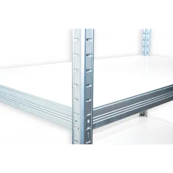 Dílenský regál Kovový regál bezšroubový Biedrax 60 x 60 x 180 cm, pozinkovaný - 4 police bílé lamino 12mm