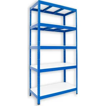 regál Kovový regál do domácnosti Biedrax 45 x 120 x 180 cm, modrý - 5 polic bílé lamino 12mm