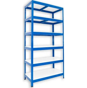 regál Kovový regál do domácnosti Biedrax 50 x 75 x 180 cm, modrý - 6 polic bílé lamino 12mm