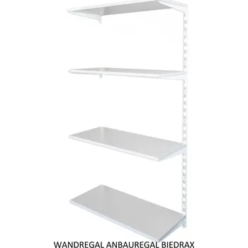 regál Biedrax Nástěnný regál přídavný 30 x 60 x 150 cm, bílý - 4 police šedá