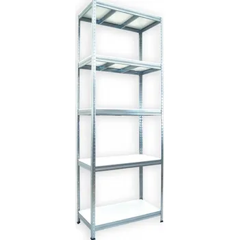 regál Kovový regál do domácnosti Biedrax 35 x 75 x 240 cm, pozinkovaný - 5 polic bílé lamino 12mm, 300 kg
