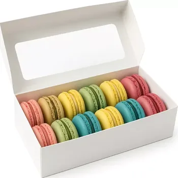 Krabička na makronky bílá s průhledným okénkem 21x9x4,7 cm