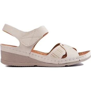 Dámské sandále Dámské béžové sandály na klínku se suchým zipem H0023BE Velikost: 37