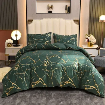 Povlečení Zelené zlaté mramorové ložní prádlo 200x200 mikrovlákno luxusní sada