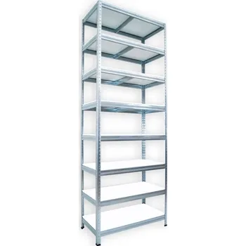 regál Kovový regál do domácnosti Biedrax 35 x 60 x 240 cm, pozinkovaný - 8 polic bílé lamino 12mm