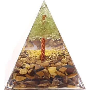 Drahý kámen Magieprirody.cz Orgonit pyramida 6x6 cm Tygří oko + Olivín strom #OR056