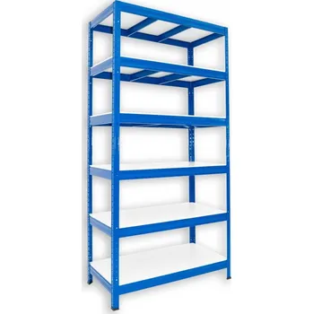 Dílenský regál Kovový regál policový Biedrax 45 x 120 x 180 cm, modrý - 6 polic bílé lamino 12mm