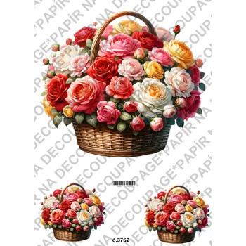 Umělecký papír Rýžový a soft papír na decoupage - Květinový košík - KB03762 Materiál: Soft, Rozměr: A4