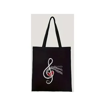 Černá plátěná taška s potiskem houslový klíč