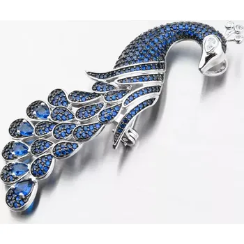 Přívěsek Dámský přívěsek stříbro 925 zirkon brož páv s modré kameny PKL-6008