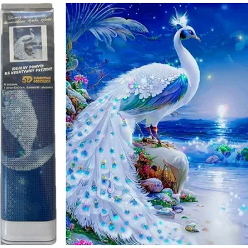 Diamantové malování Diamantový obrázek 40x30cm - Bílý páv na safírovém pobřeží