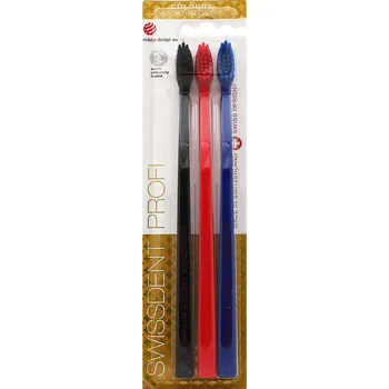 Zubní kartáček Swissdent Profi Colours zubní kartáčky soft-medium 3ks Black, Red, Blue