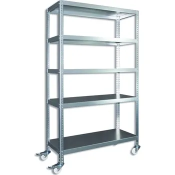 Dílenský regál Biedrax Pojízdný regál s kolečky Biedrax, pozinkovaný - 60 x 130 x 190 cm, 5 polic
