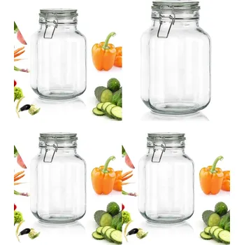 Zavařovací sklenice 4x Zavařovací Sklenice hermetická s klipem skleněná na zavařeniny okurky weki 2 L džusy