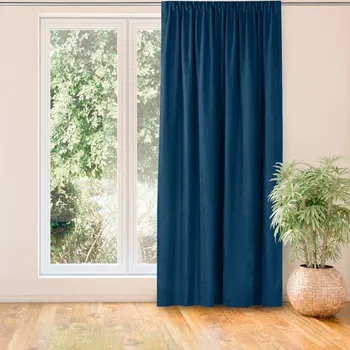 Závěs MILANA klasická transparentní dračí páska 5 cm s třásněmi 3 cm indigo, velikost 140x300