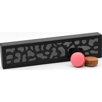 Krabička na makronky černá se vzorovým okénkem na 10 ks 25,8x6x4 cm