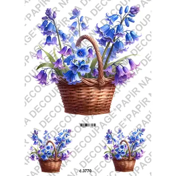 Umělecký papír Rýžový a soft papír na decoupage - Květinový košík - KB03770 Materiál: Soft, Rozměr: A4