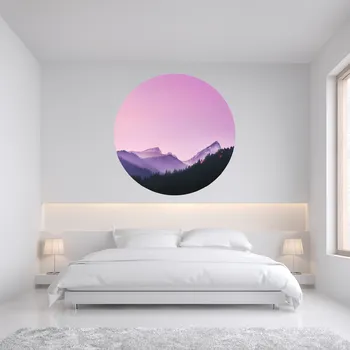 Samolepící dekorace Textilní kruhová samolepka na zeď "Fialové hory" 100cm