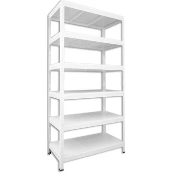 regál Kovový regál do domácnosti Biedrax 35 x 75 x 180 cm, bílý - 6 polic bílé lamino 12mm, 300 kg