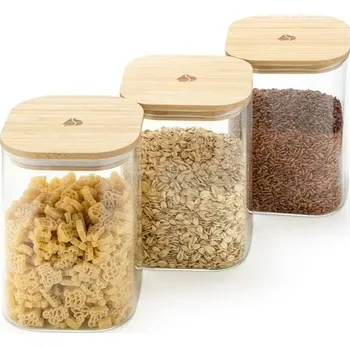 Dóza na potraviny Navaris skleněné dózy 3 ks s bambusovými víčky