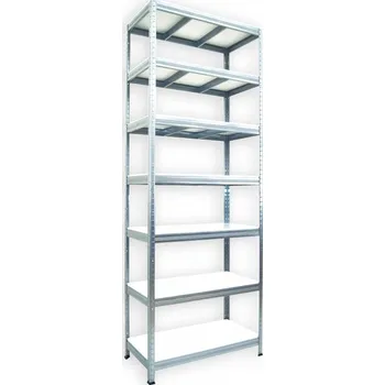 regál Kovový regál do domácnosti Biedrax 35 x 90 x 210 cm, pozinkovaný - 7 polic bílé lamino 12mm, 300 kg
