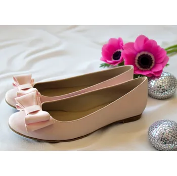 Dámské lodičky Svatební balerínky s mašlí světle růžové Velikost obuvi: 34