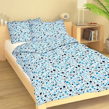 Povlečení Bavlněné povlečení Puntíky modré Uzávěr: Mandlovací knoflík