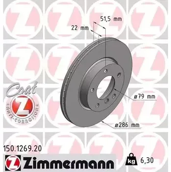 Auto-moto ZIMMERMANN Brzdový kotouč COAT Z - 286 mm ZIM 150.1269.20