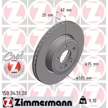 Auto-moto ZIMMERMANN Brzdový kotouč COAT Z - 325 mm ZIM 150.3431.20