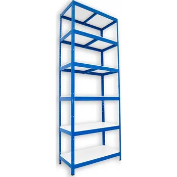 Dílenský regál Kovový regál do sklepa Biedrax 60 x 75 x 240 cm, modrý - 6 polic bílé lamino 12mm