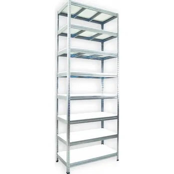Dílenský regál Kovový regál do skladu Biedrax 35 x 120 x 210 cm, pozinkovaný - 8 polic bílé lamino 12mm
