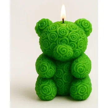 Svíčka Vonná svíčka Medvídek z růží | 105 g | Svíčkománie3D | Barva: Zelená