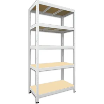 Dílenský regál Kovový regál do garáže Biedrax 50 x 90 x 180 cm, bílý - 5 polic MDF, 300 kg
