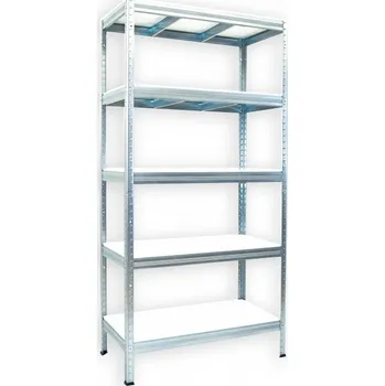 Dílenský regál Kovový regál do technické místnosti Biedrax 35 x 90 x 180 cm, pozinkovaný - 5 polic bílé lamino 12mm, 300 kg